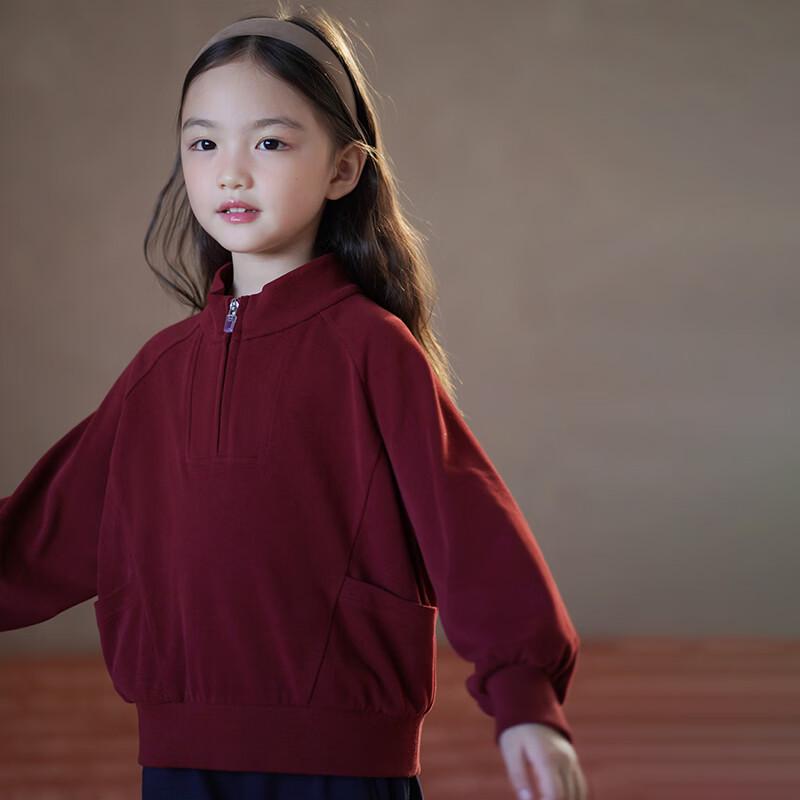 Hacikis Kids  Red Mock Neck Brushed Sweatshirt 130