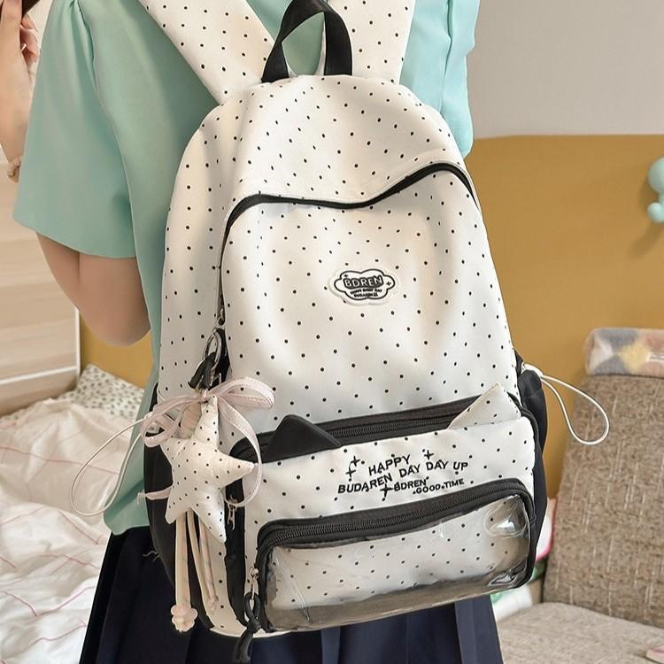 Schoolbag Wholesale Junior High School Student College Wind Polka Dot Backpack Female Student Cute Elementary School Student Large Capacity School Bag