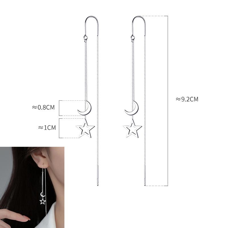 925 Silver Star Earring for Women Girl Simple Tassels Chain Fashion Office Jewelry Gift