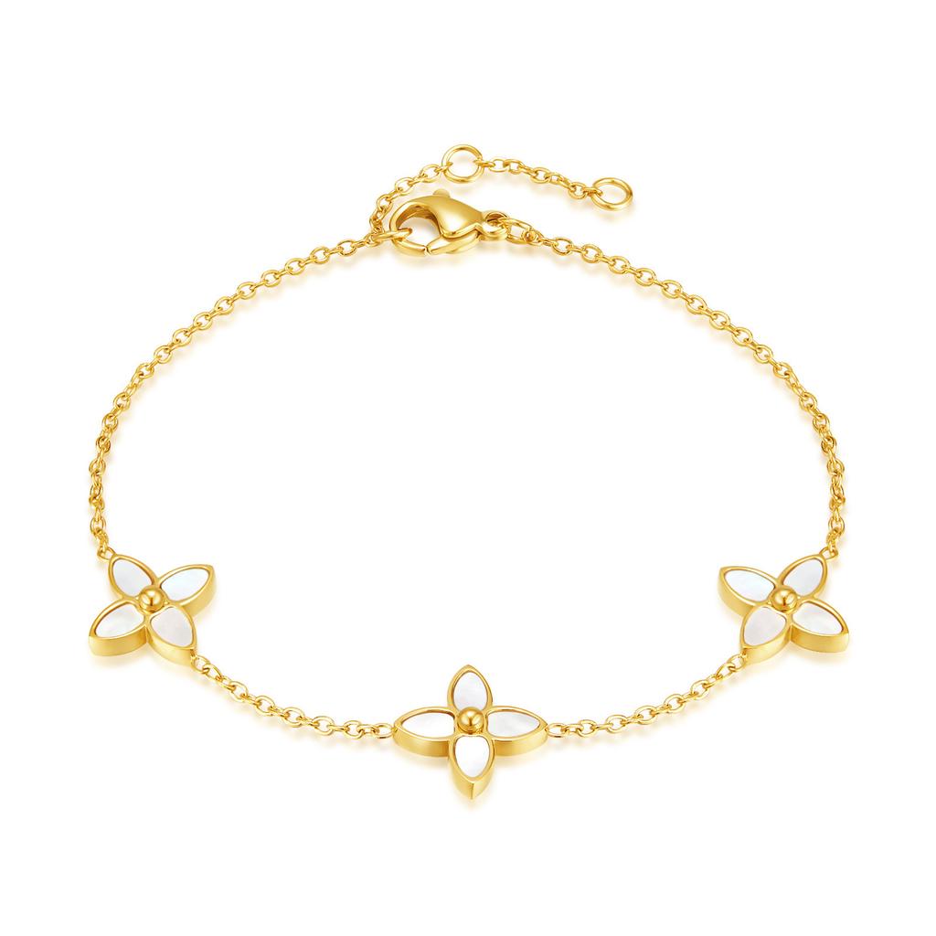 Fashion Versatile Titanium Steel Lucky Grass Light Luxury High Sense White Mother Shell Stainless Steel Bracelet Women