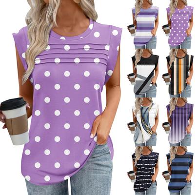 Women Tank Top Summer Dressy Casual Loose Fit Pleated Shirts Cap Sleeve Tshirts