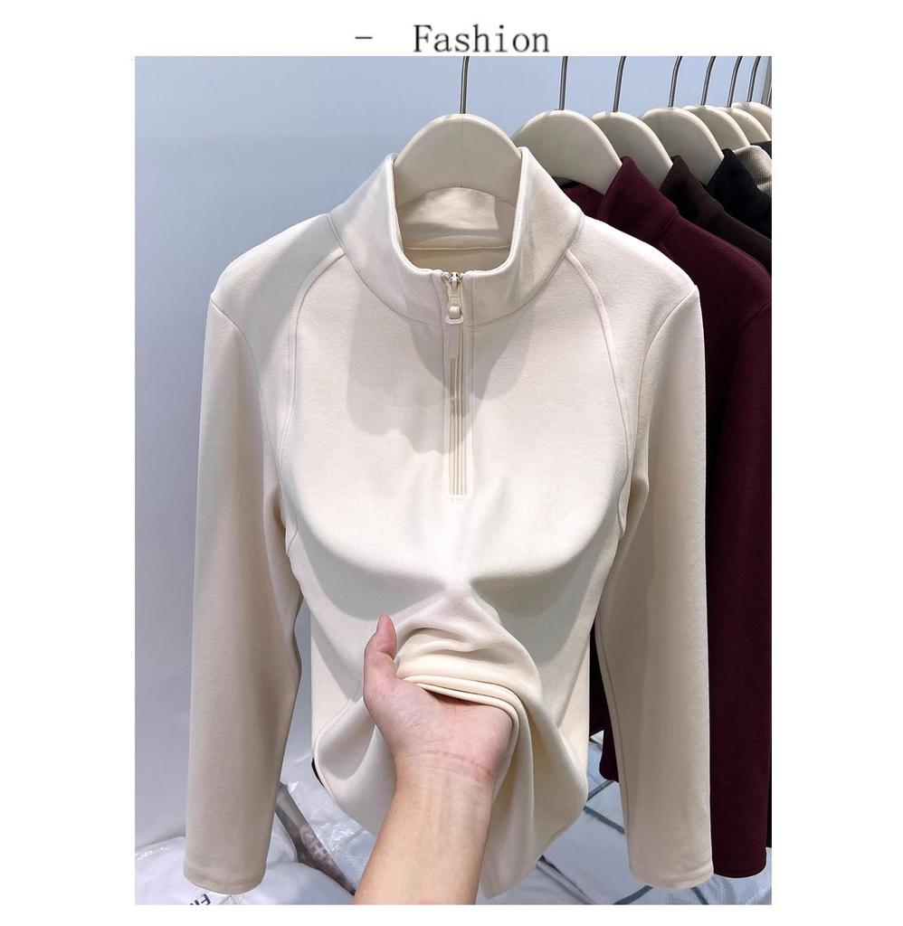 Women's Thickened Double-Sided Fleece Half-Zip Sweatshirt for Autumn and Winter