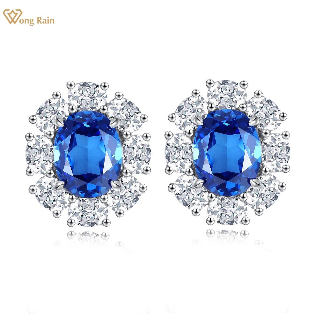

Wong Rain Solid, стерлинговое серебро 925 пробы, овальная огранка, 3 карата, розовый AAAAA, цирконы, драгоценный камень, винтажные серьги-гвоздики для женщин, свадебная вечеринка, изысканные ювелирные изделия красный