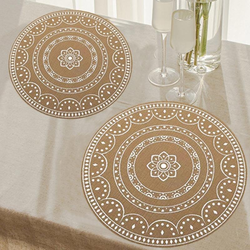 Non-Slip Round Placemats Decorative Dinner Table Mat Dual-Sided Waterproof Insulated Placemat Printed Western Food Mat