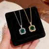 Women S Titanium Steel Clavicle Necklace With Emerald Square Zircon Delicate Versatile