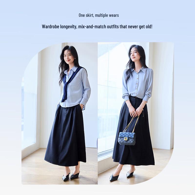 VICTORIA&VERA Women's Spring Lyocell Blend Elastic Waist Denim Midi Skirt V9011Q01