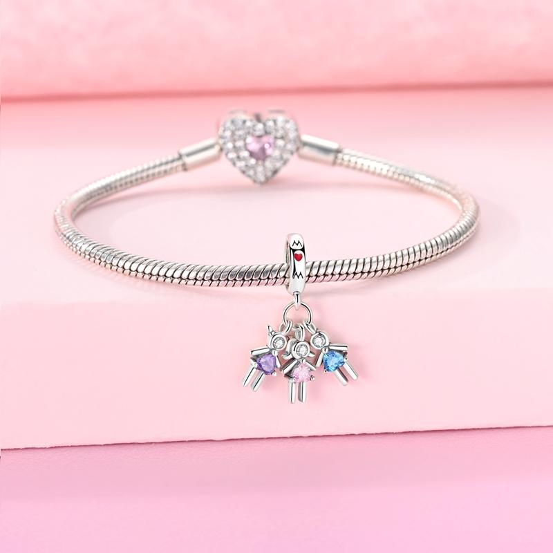 Original 925 Real Sterling Silver Charms Bead Son Daughter Mom Pendant Fit Original Bracelet Necklace For Women DIY Jewelry Gift