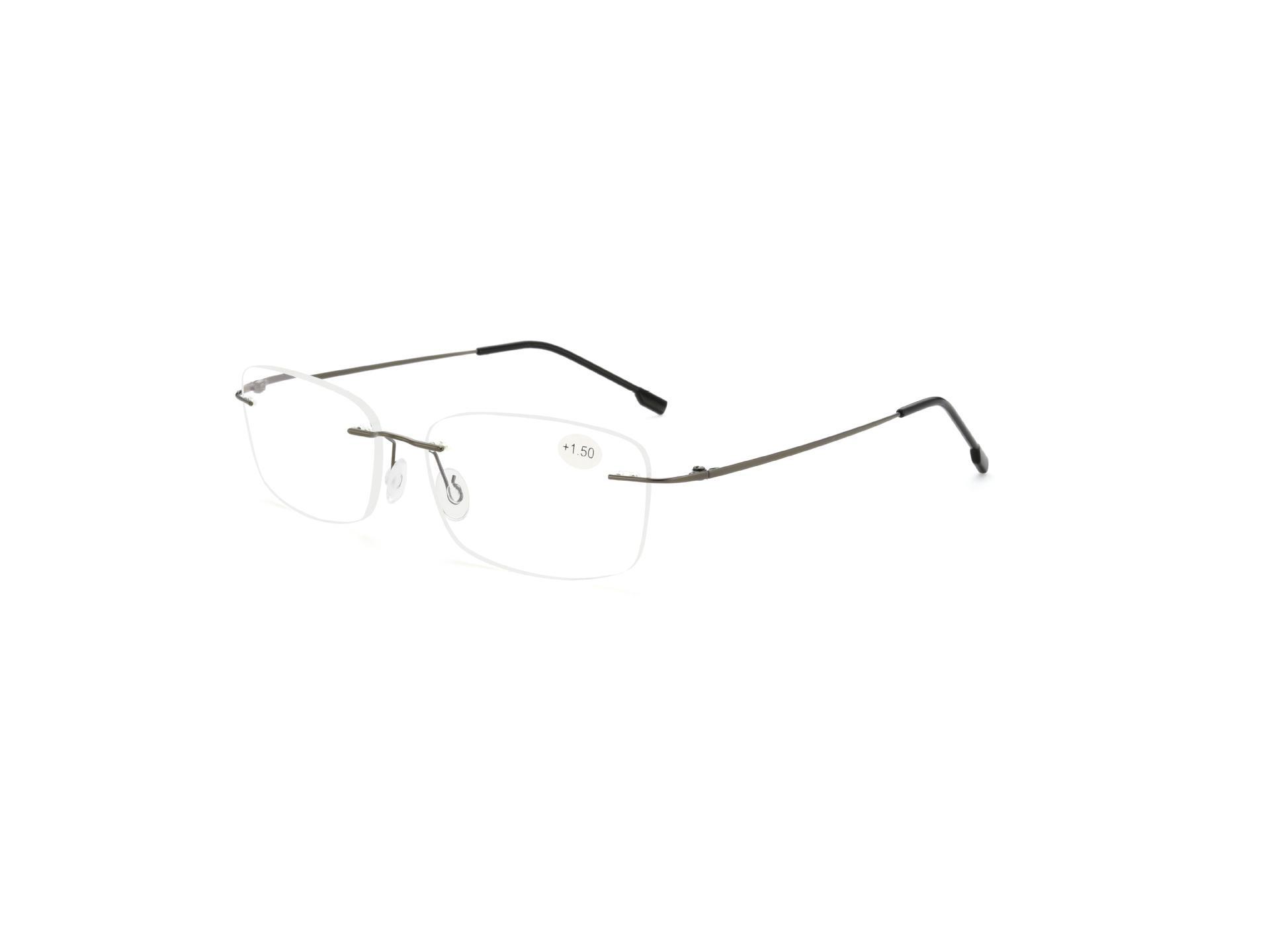 

Современные безоправные линзы в сверхлегких очках для чтения с защитой от синего света для первоклассного и простого чтения для пожилых людей. 250 серый