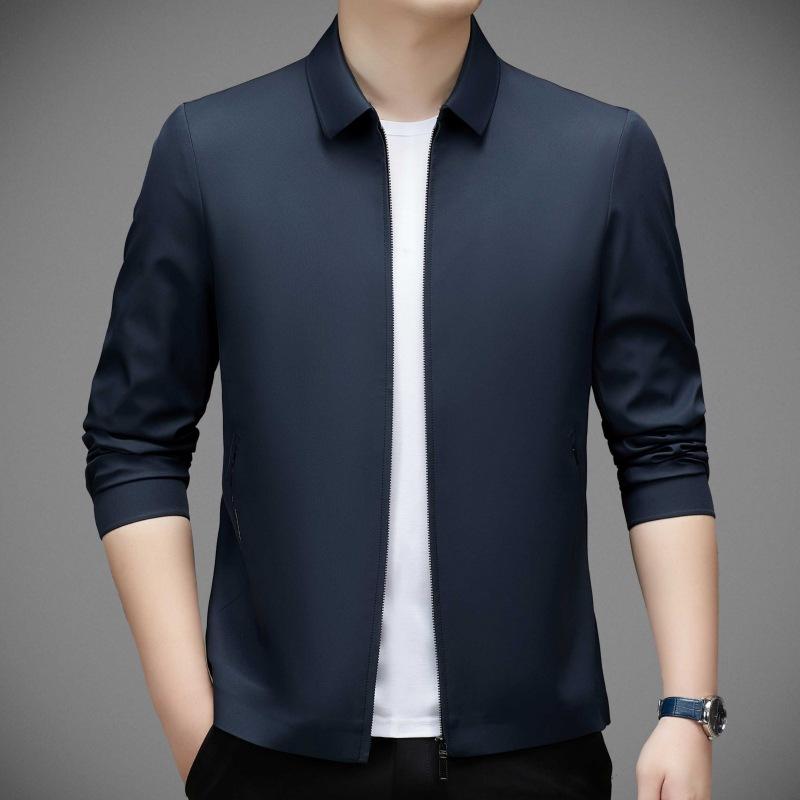 Hochwertige Maulbeerseide Jacke Herren Business Casual Frühling und Herbst Mittelalter und Ältere Bügelfrei Dünn Revers Papa Jacke