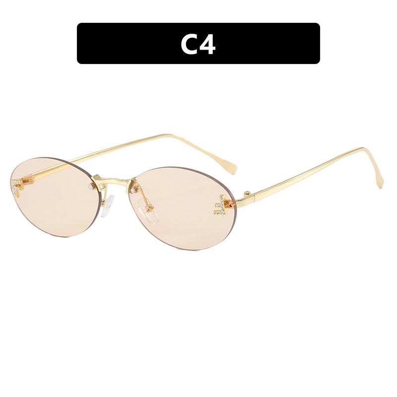 Letter F Frameless Trim Sunglasses Oval Retro Small FrameTrendy Holiday Travelling Sunglasses Women Fashion Metal Sunglasses