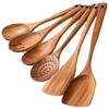 Teak 9-Piece Kitchen Set: Solid Wood Spatula, Spoon, Fork, Non-stick Pan, Acacia Wood Utensils, Long Handle Pot & Vegetable Spatula