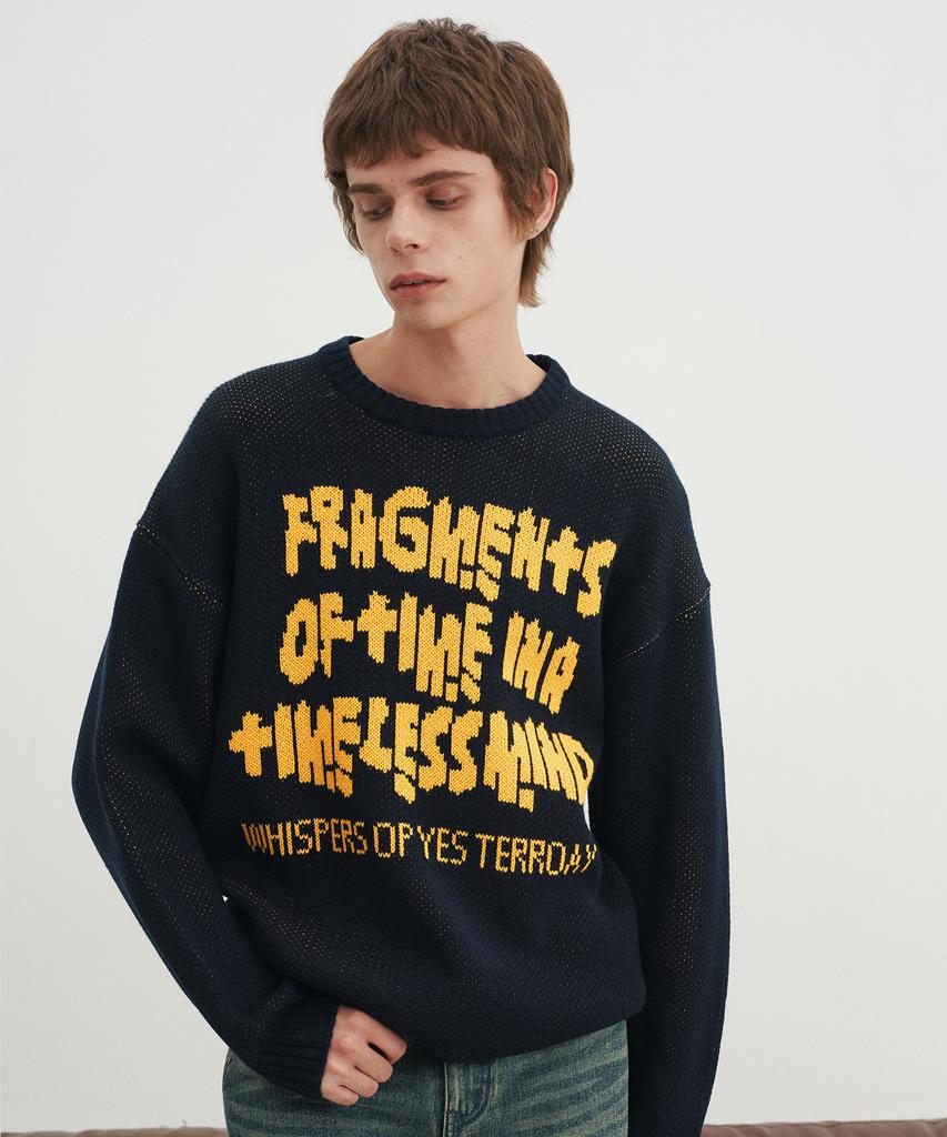 BLOND9 Timeless Jacquard Lettering Knit_Navy:Yellow