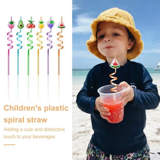 Yousheng 6stk tegneseriedyr paljettsugerør Katt kjærlighetskrone Kanin Fruktformede dekorasjoner Plastspiralsugerør for barn Festutstyr Dekorasjoner