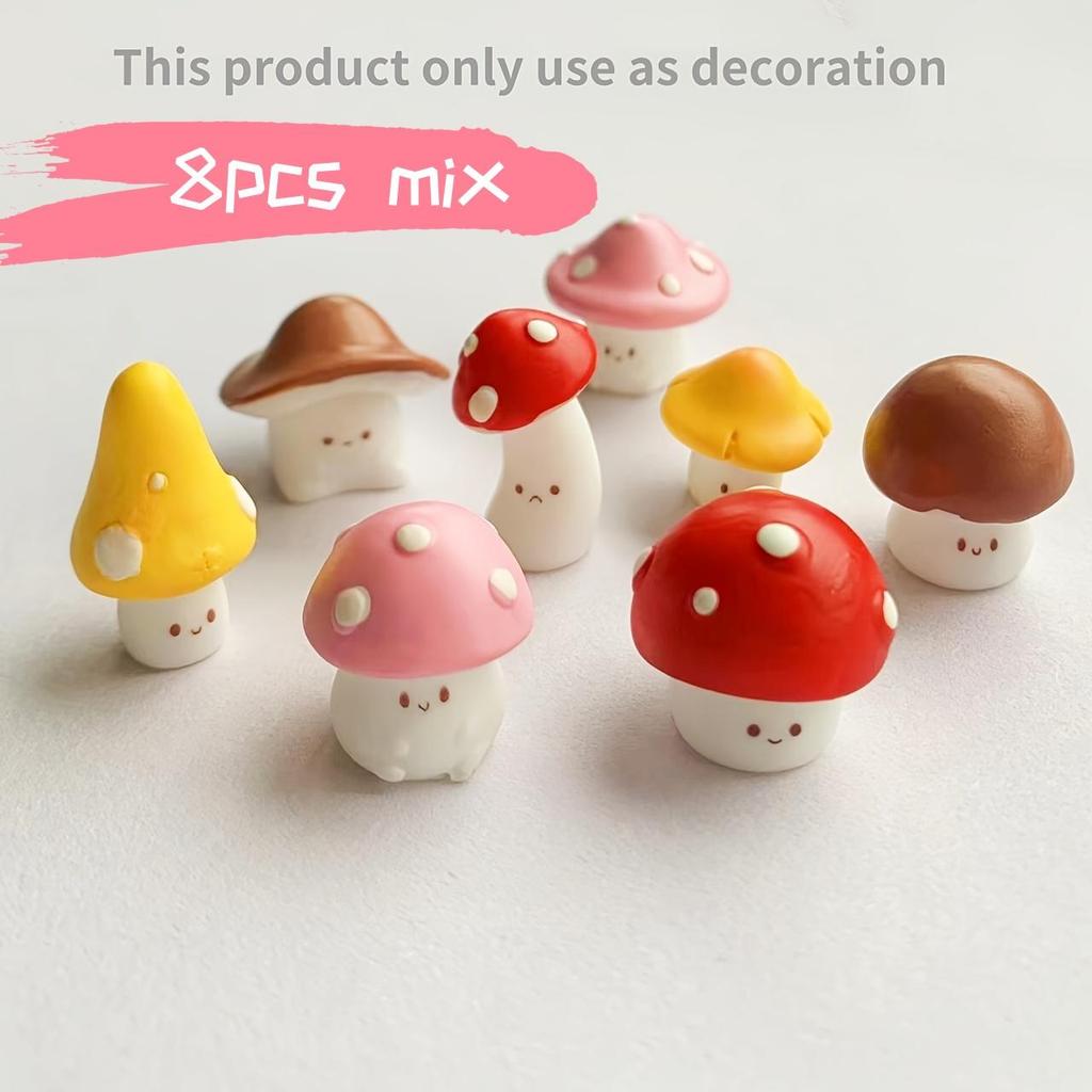8 Pieces of Decorative Art Mini Emoji Mushroom Statues, Resin, DIY Handmade, Outdoor Succulent Garden Decoration, with Christmas