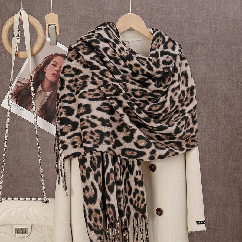 Hot-selling Leopard Print Imitation Cashmere Versatile Long Scarf Autumn and Winter Fashion Versatile Warm Neck Protection Premium Shawl Scarf