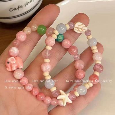 Dopamine Pink Elephant Ceramic Beaded Bracelet for Women: Unique, Sweet, and Versatile Design, Perfect for Students and Girlfriends.