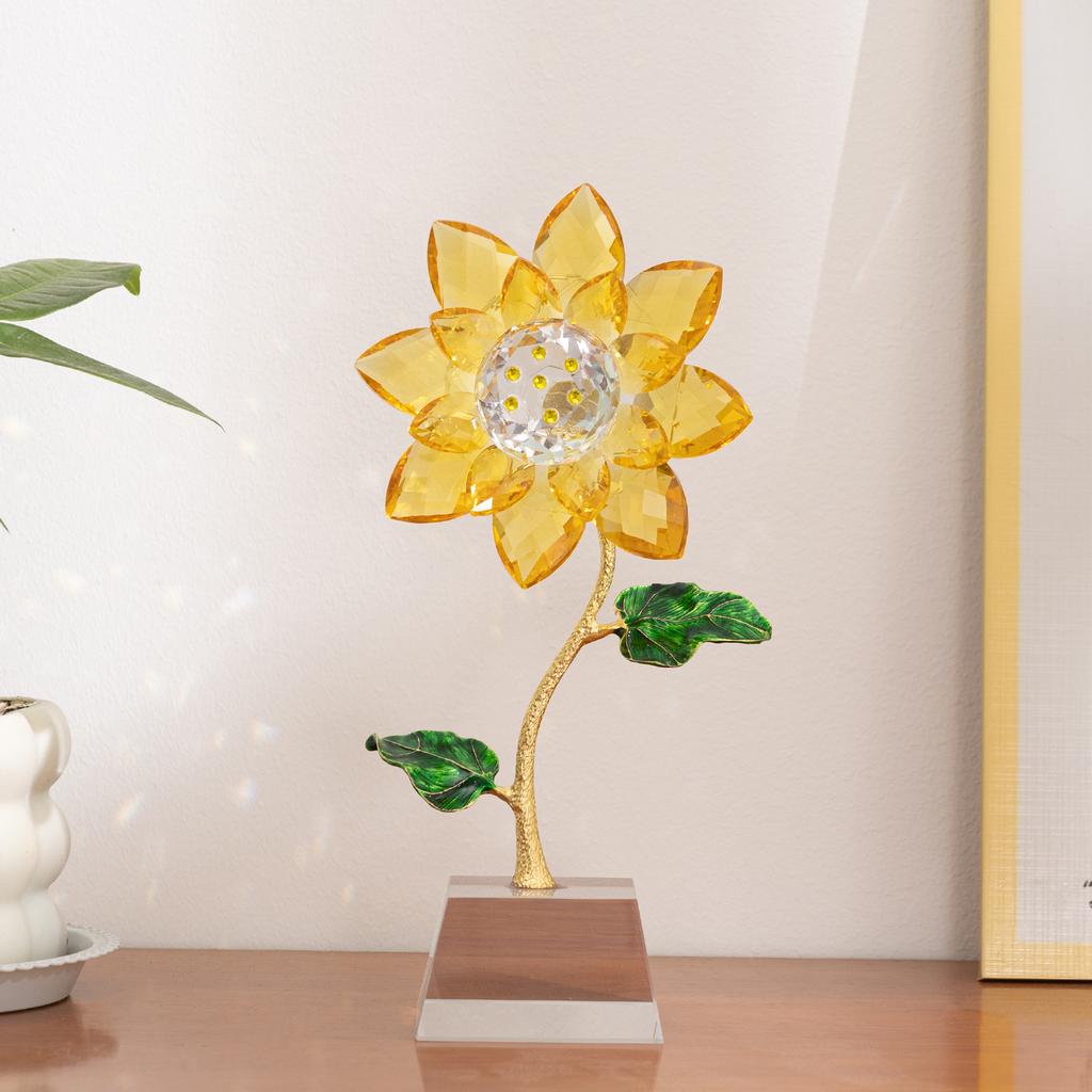 Crystal Sunflower Statue Glass Crystal Flower Model Sculpture Nordic Home Decoration Desktop Bookshelf Ornament Wedding Gift