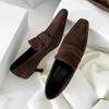 Sheepskin Version~ Retro Suede Small Square Head Thin Heel Cat Heel Deep Mouth Loafers Single Shoes Women's Shoes Commuter Shoes High Heels