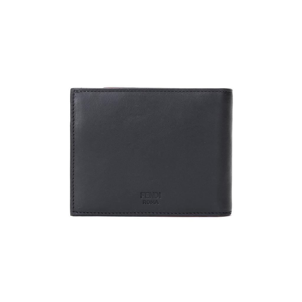 Fendi Monster Eyes Short Double Fold Color Block Calfskin Wallet Men Wallet Black Yellow 7M0001-O73-F0U9T