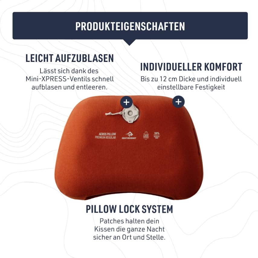 Sea to Summit Aeros Premium Inflatable Travel Pillow, Regular, Mediterranean