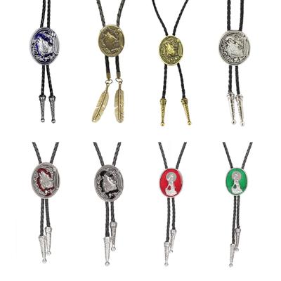 Metal Wolf Bolo Tie Wolf Necktie for Shirt Jeans Western Necklace Braided Shoestring Necktie Bolo Tie