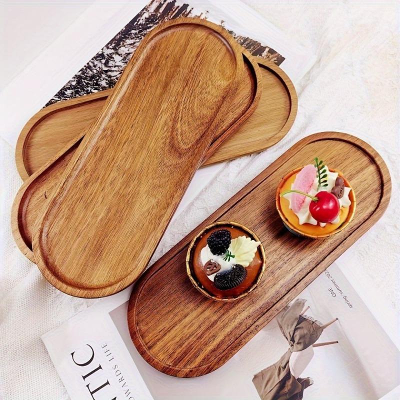 Wooden Tray Original Color Dining Plate Home Creative Oval Wooden Plate Coffee and Tea Cup Holder