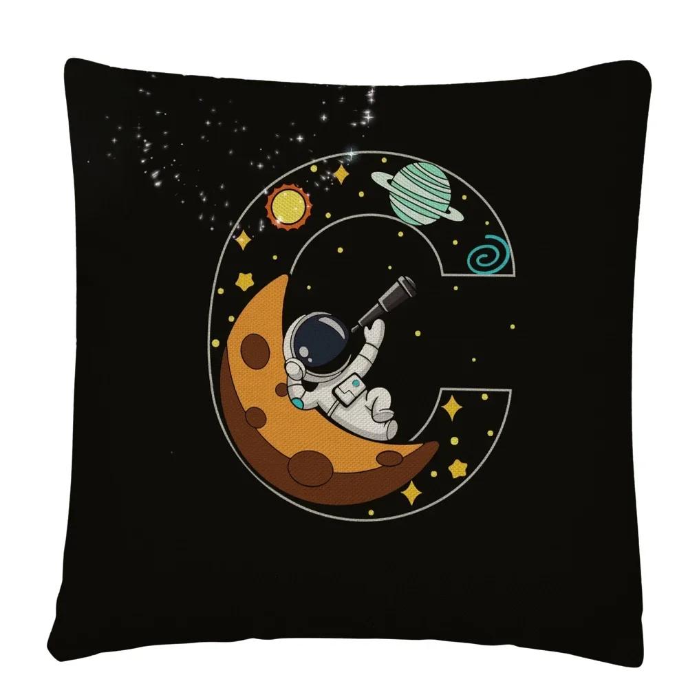 Astronaut Letter Cartoon Pattern Cushion Cover Pillowcase Home Sofa Car Decorative