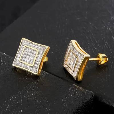 Stud Earrings Crystal Wedding Accessory Jewelry Birthday 1 Pair Gift Earrings Hip Hop Luxury Fashion Men Women Square  High Quality