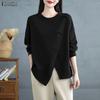 ZANZEA Women Casual Round Neck Long Sleeve Pullover Sweatshirts