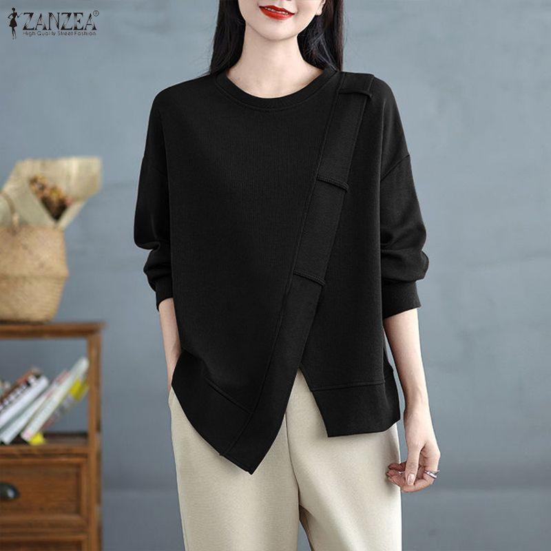 ZANZEA Women Casual Round Neck Long Sleeve Pullover Sweatshirts