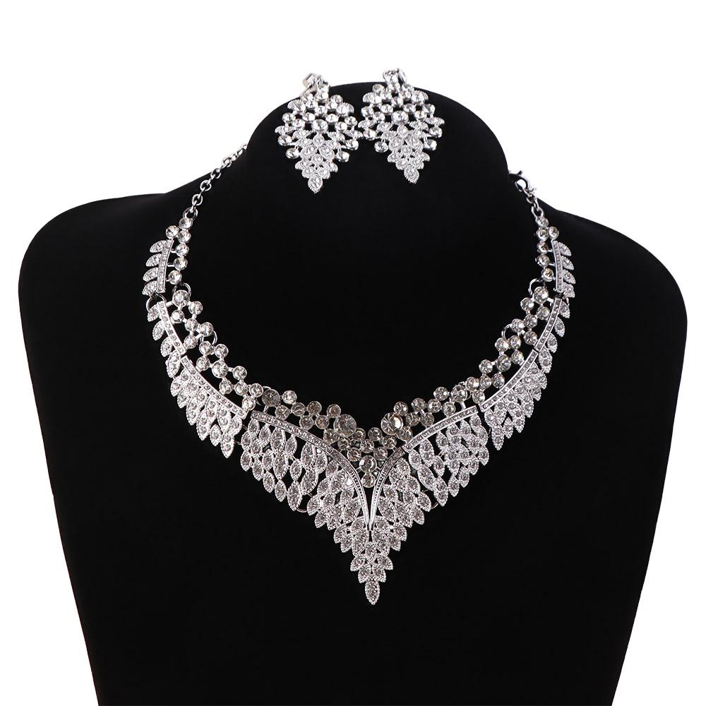 Exquisite Necklace Earring Set Inlay Rhinestone Clavicle Chain Elegant Jewelry Set Festival Gifts