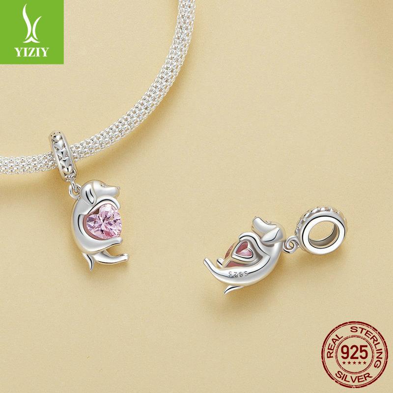 Pink Love Little Golden Retriever Diy Pendant, Cute Dog Pet S925 Sterling Silver Bracelet Beaded.