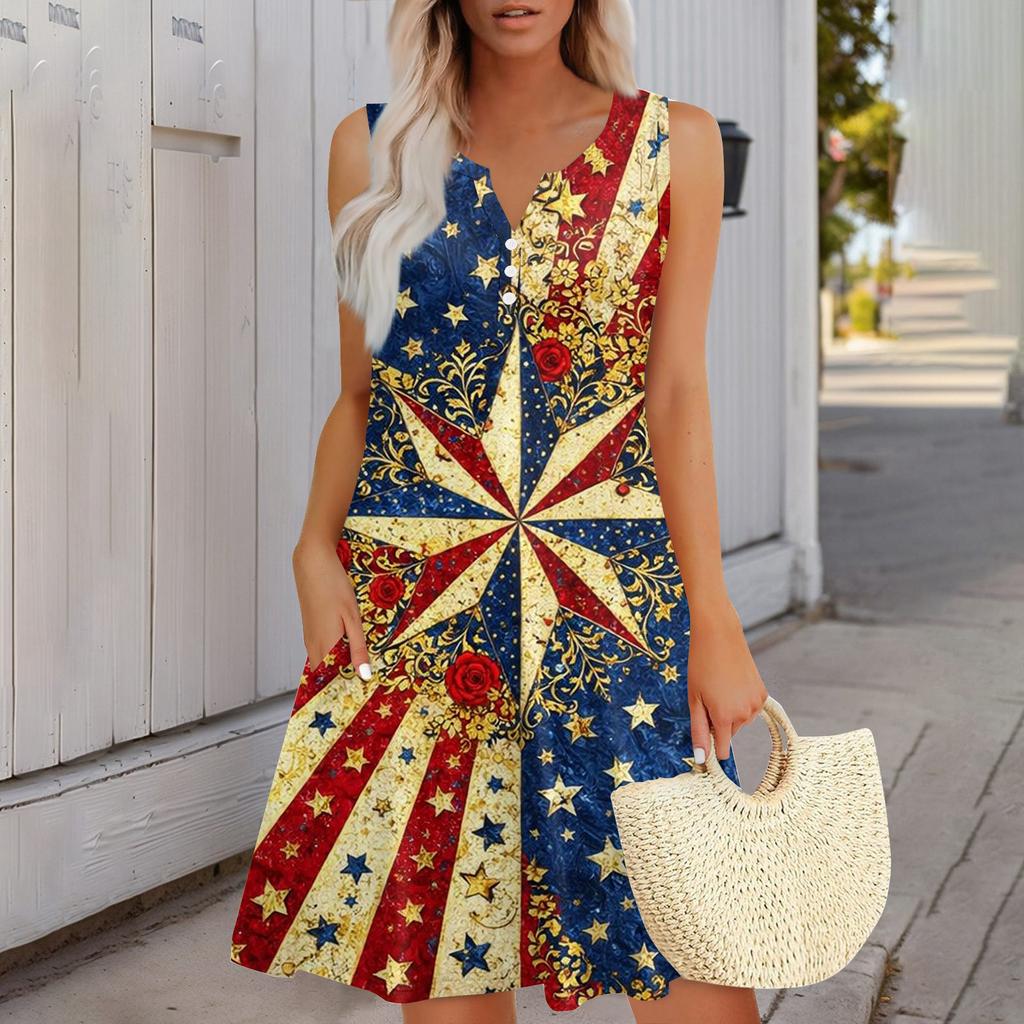 Women's Fashionable Casual Independence Day Print Dress