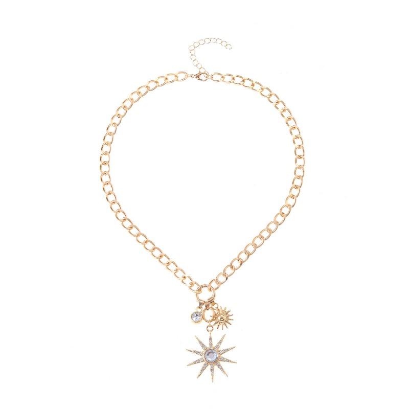 Light luxury high-end sun pendant necklace personalized diamond thick chain alloy collarbone chain jewelry women