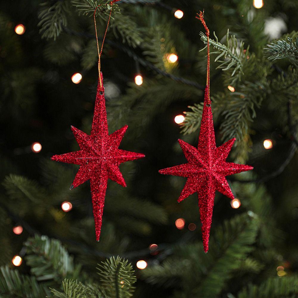2PCS Plastic Exploding Star Ornament DIY Gold Silver Red Christmas Tree Decoration Lightweight Hanging Christmas Decoration XMAS