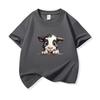 Kids Cotton T Shirt Black And White Cow Peeking Over Land Print Crew Neck Short Sleeve Tee Casual Boys Girls Summer Tops