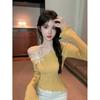 Irregular Oblique Neck Three-dimensional Flower Knitted Sweater Suspender Off-Shoulder Spice Girl Fungus Edge Sweater Women's Versatile Sweater