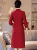 2025 Spring Red Lace Qipao: Young Plus Size Three-Quarter Sleeve A-Line Dress for Mothers at Wedding Banquets