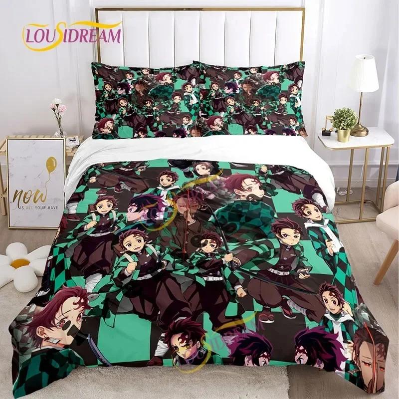 Demon Slayer's Japanese Carton Style Children's Print Beding Set with Soft Fabric Duvet Set Comfortable Bed Size Children's Girl Boy Gift