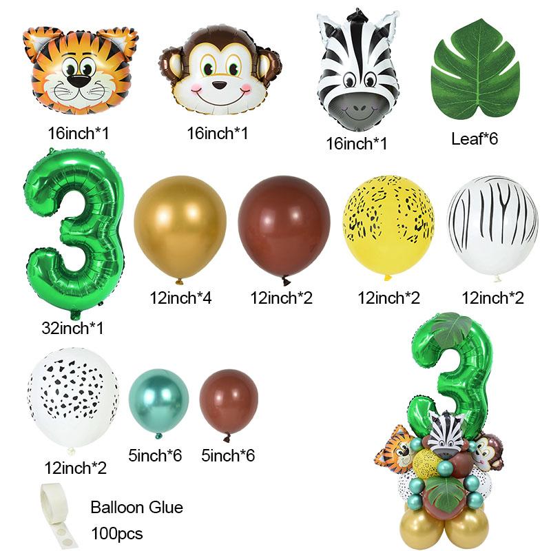 35pcs/set Jungle Safari Party Animal Digital Balloons Kids 1 2 3 4 5 6 7 8 Years Birthday Party Decoration Forest Party Supplies