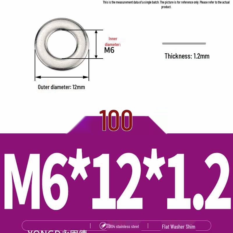 304 Stainless Steel Thickened Flat Washer / Ultra-thin Metal Gasket, Sizes M1.6-M10