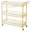 Bar Cart, 3 Tiers Home Kitchen Serving Carts, Modern Rolling Utility Station on Wheels, Mobile Drink Beverage Trolley with Wooden Shelf, Wine Rack,