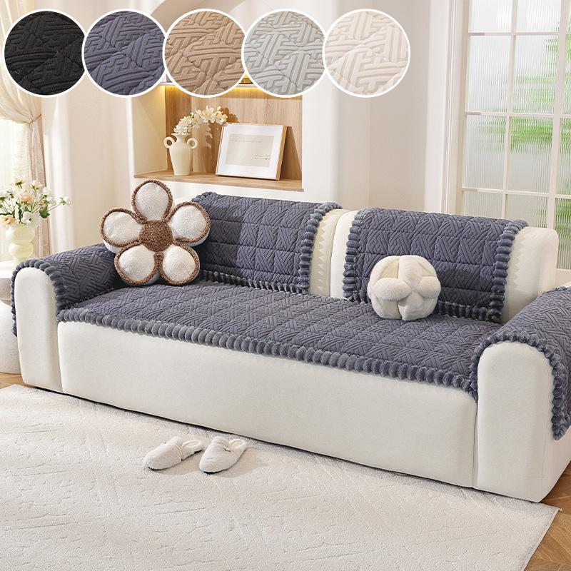 Thick sofa cushion in autumn and winter Integrated straight row anti-skid sofa cushion plush Mantou cushion