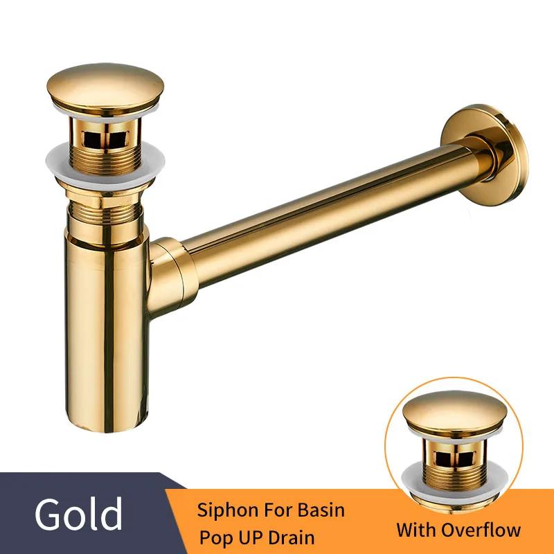 Luxus Flaschensiphon Messing Rund Siphon Silber Gebürstete Bronze Schwarz P-Siphon Badezimmer Waschtisch Rohr Abfluss Mit Pop-Up Ablauf 6920