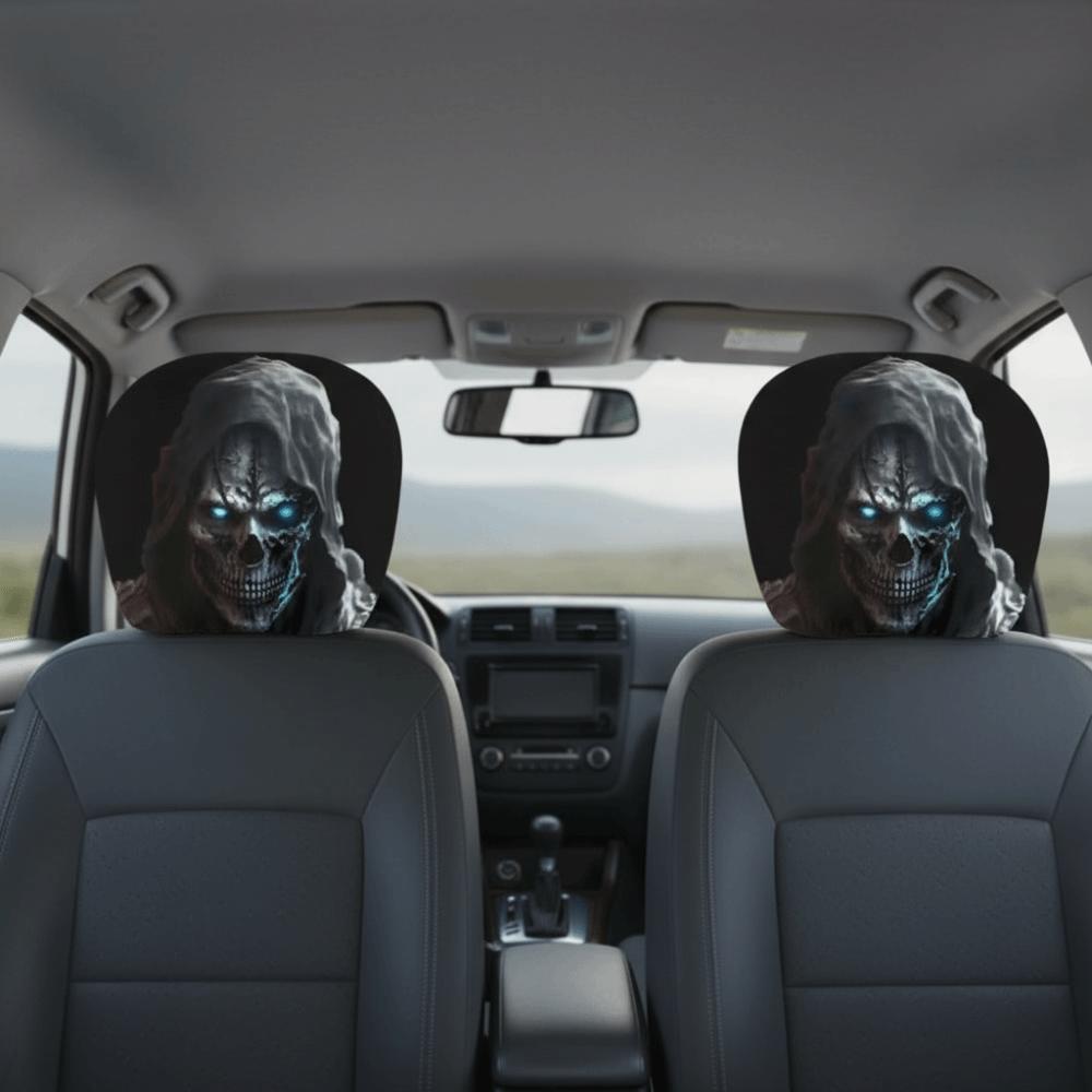 1pair Elastic Fabric Skull Headrest Cover Universal Fit Halloween Auto Slipcover Punk Drivers