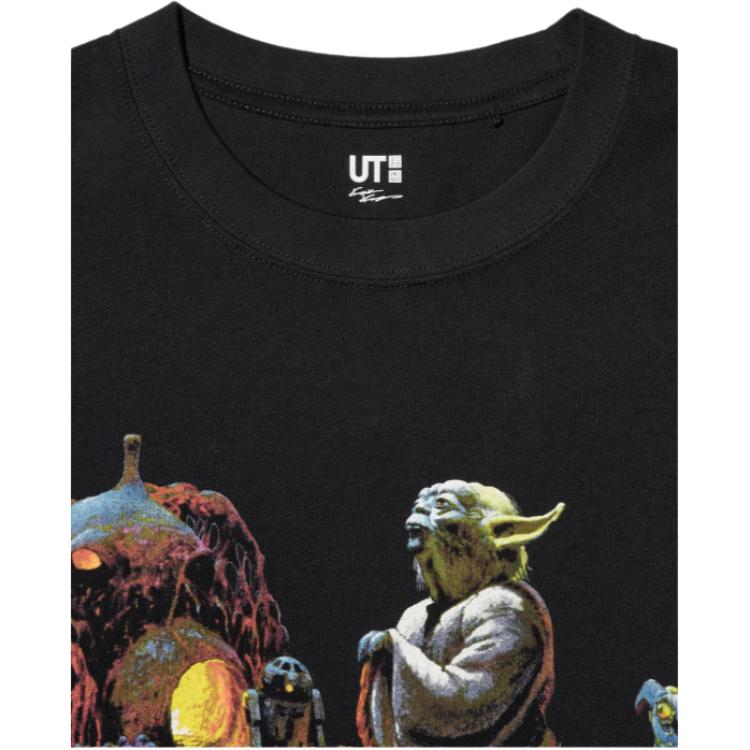 Uniqlo × Star Wars Collaboration SS24 Cartoon Letter Print Casual Crew Neck Short Sleeve T-Shirt Unisex Tops Black 473126-09
