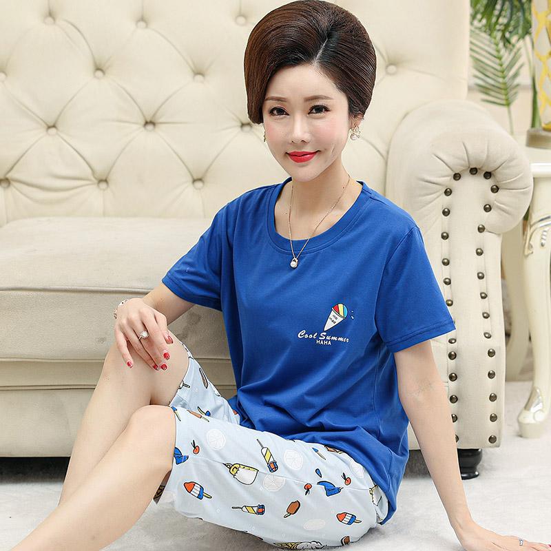 Summer Cotton Capris Pajamas Set Floral Print Pajama for Women Leisure Pyjamas Soft Lapel Pijamas