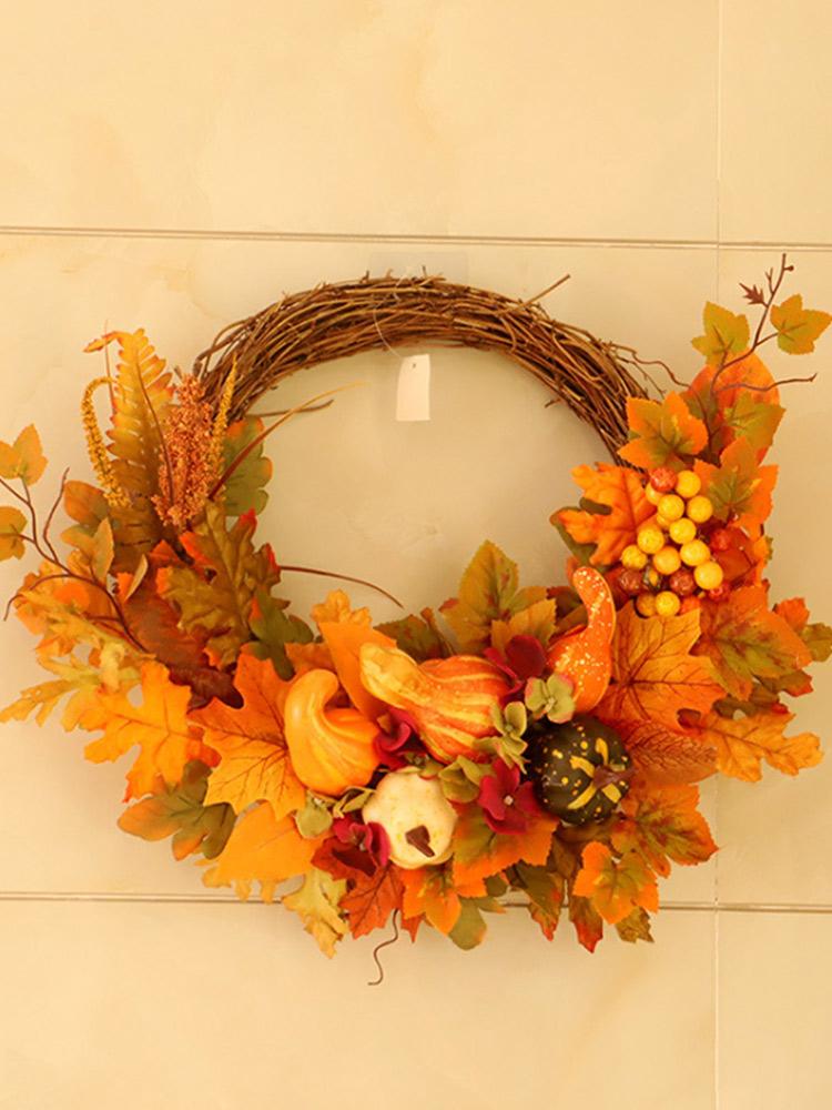 Fall Wreath Eye Catching Unique Artificial Maple Leaf Pumpkin Wreath for Home Front Door Decor