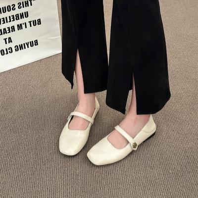 Retro One-word Belt Women's Shoes Spring New Mary Jane Style Light Mouth Small Leather Shoes Fashion Flat Sandals