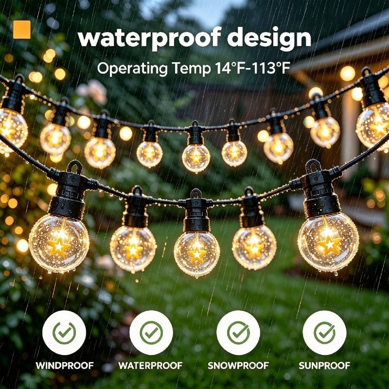 Solar Star String Lights 5M 10LED with 2M Lead Wire & 10 Hooks, Outdoor Waterproof Garden Christmas Decor Lights